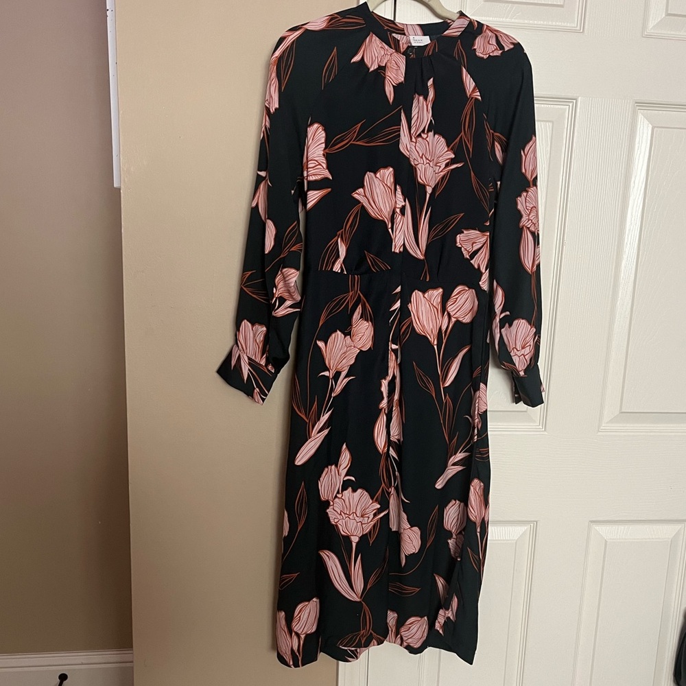 A New Day Black and Pink Floral Midi Dress